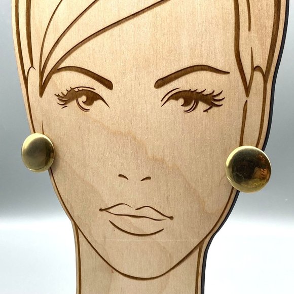 Vintage Puffy Golden Circle Earrings, Shiny Gold Tone Minimalist Clip Ons - Picture 2 of 5